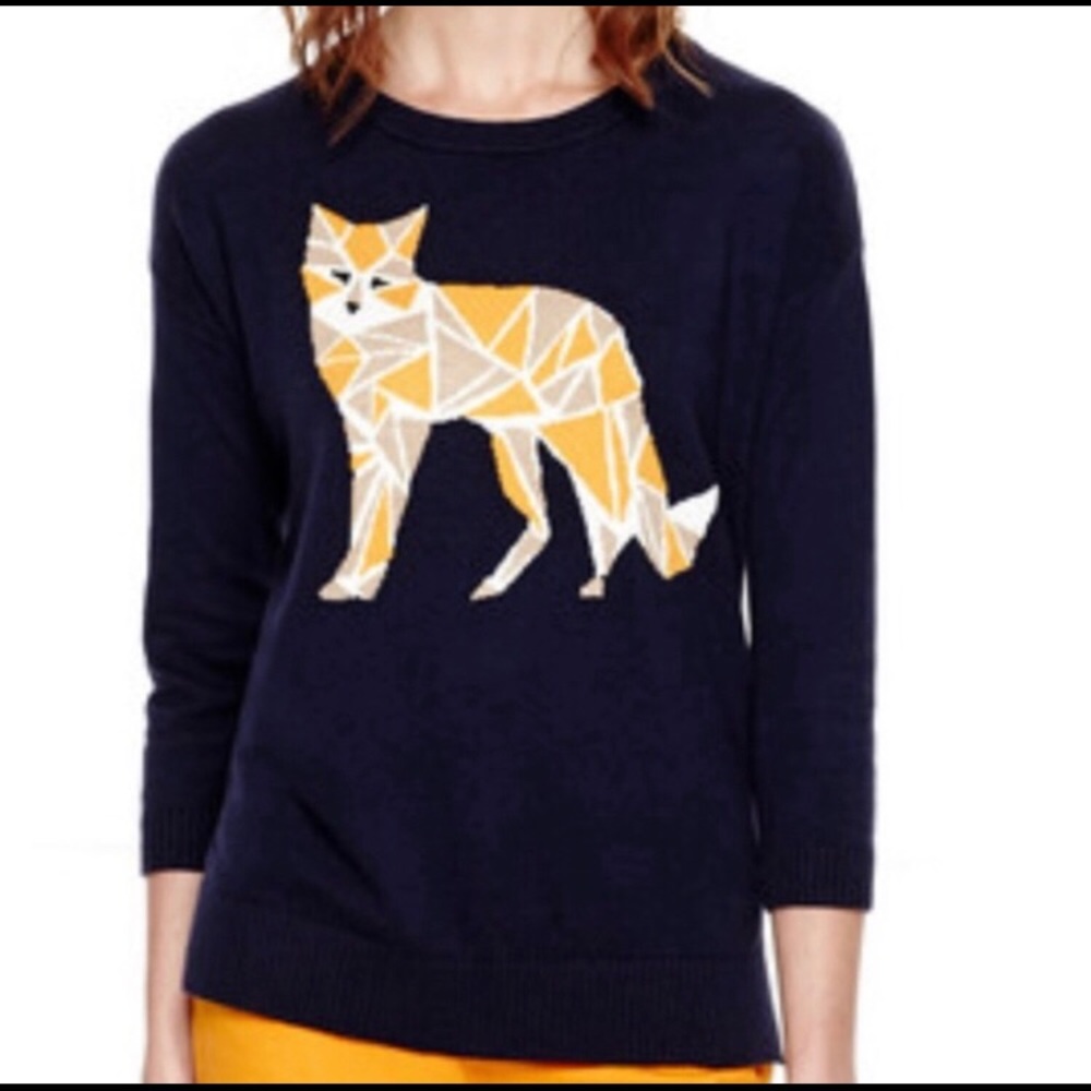 Stylus novelty fox print pullover wool sweater L